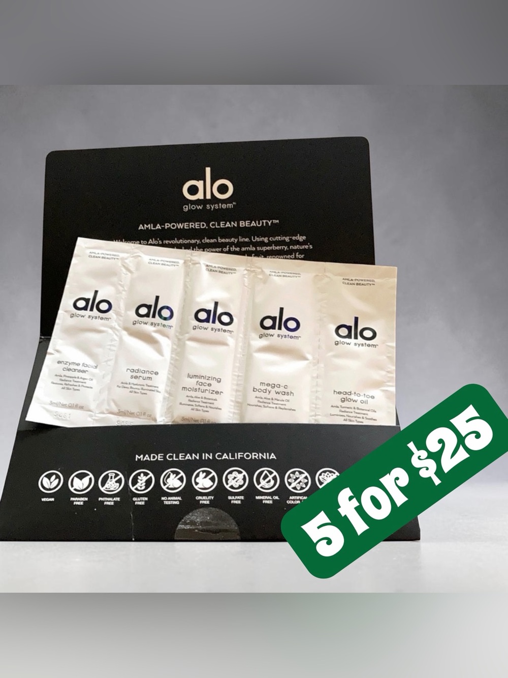 5 ITEMS FOR $25 • ALO Glow System Sample Pack.